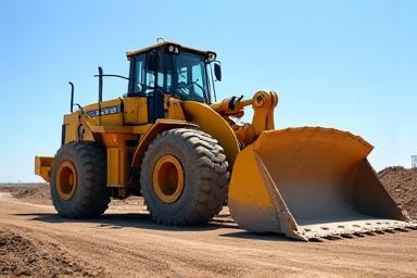 Large yellow bulldozer parked on a dirt construction site