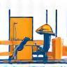 Icon representing starting construction training with a hard hat and tools