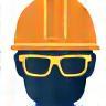 Icon representing safety focus with a hard hat and safety glasses
